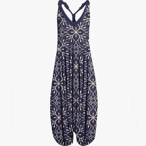 Bohemian Harem Jumpsuit Plus 4XL Purple Geometric Print Romper Baggy